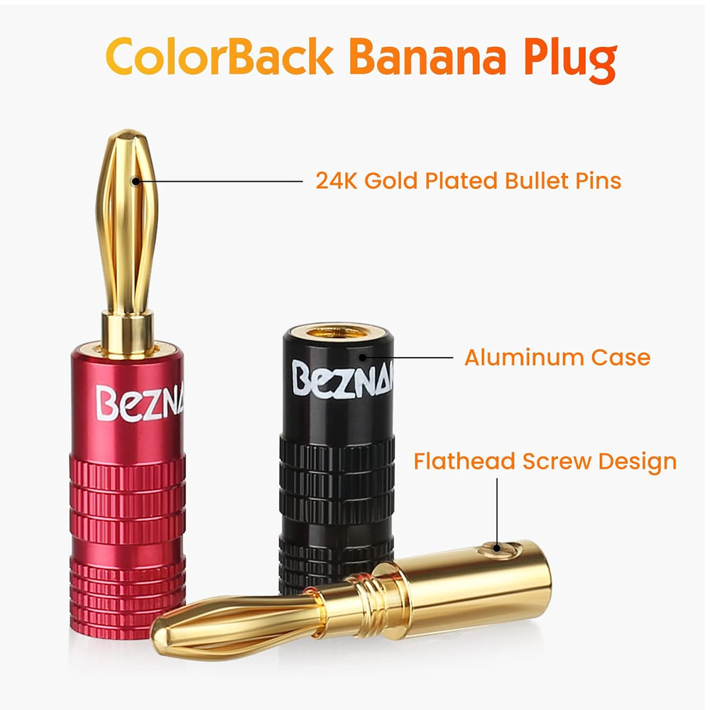 Banana Plugs with Dual Set Screws, Black and Red Aluminum Shell, 24 Pairs
