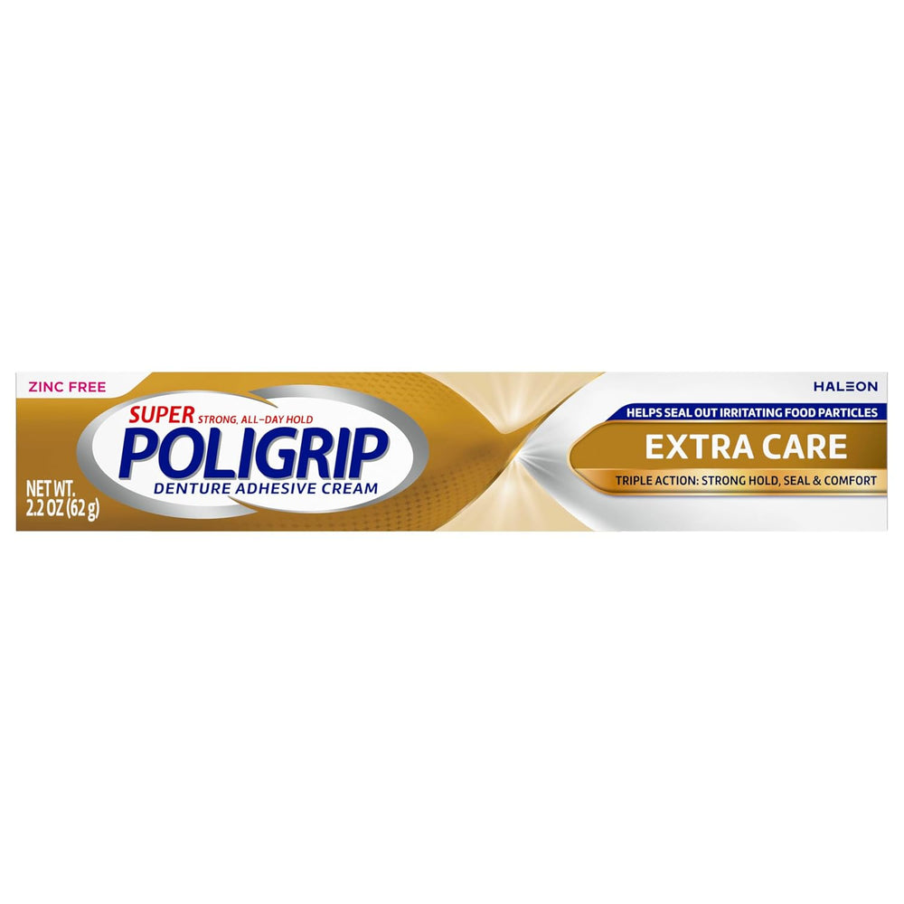 Poligrip Extra Care Denture Adhesive Cream, 2.2 oz (4 Pack)
