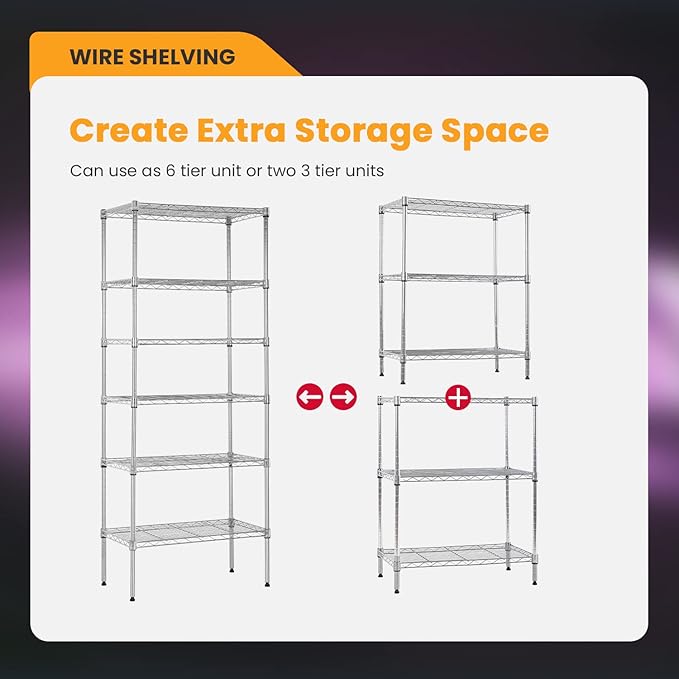 BestOffice Adjustable Wire Shelving Storage Shelves Heavy Duty Shelving Unit