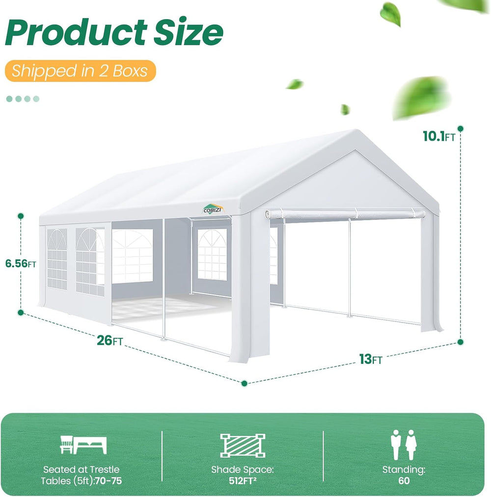13x26 Party Tent Heavy Duty, Large Outdoor Wedding Tents for Parties with 8 S...