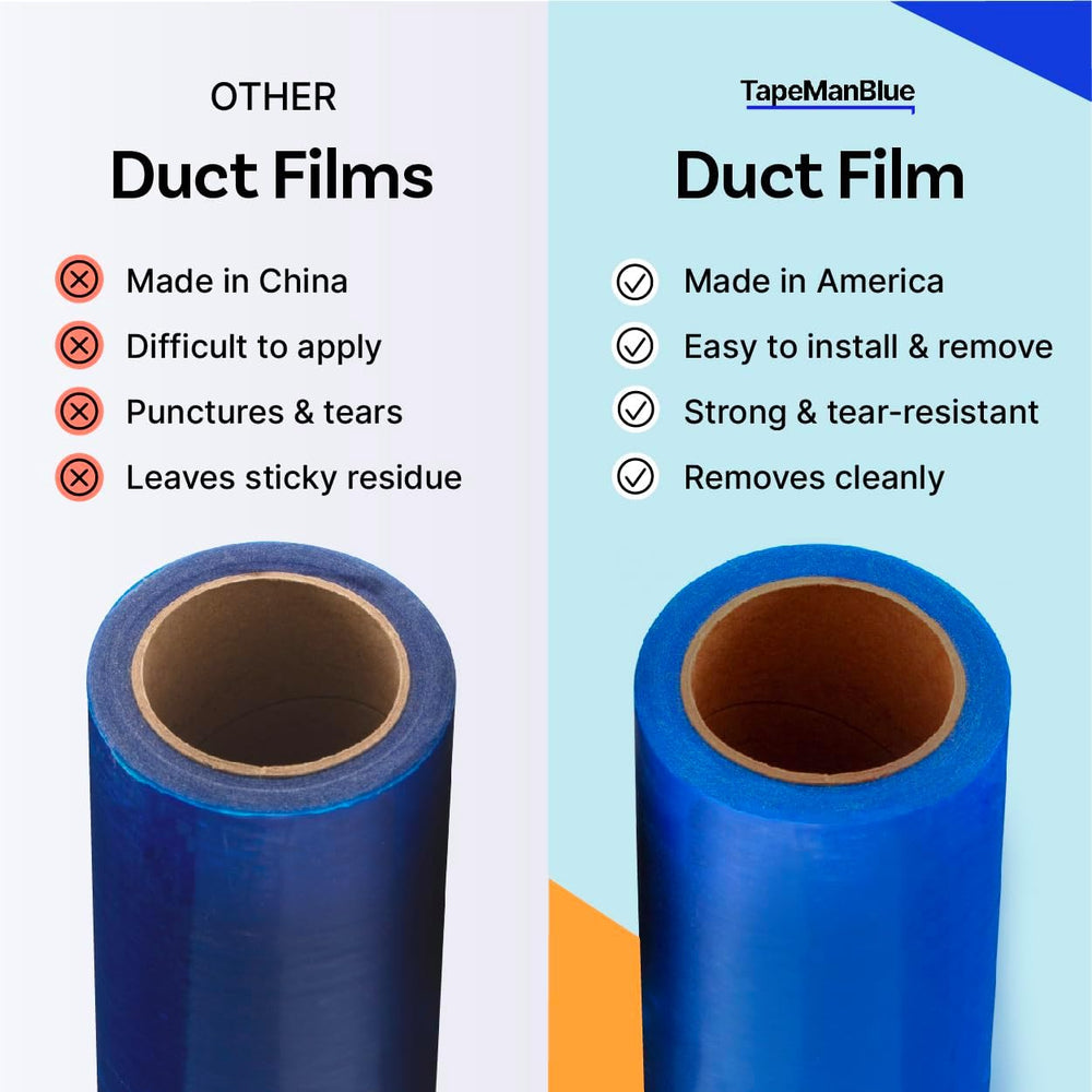 TapeManBlue Duct Protection Film, 24 inch x 200 feet, Made in USA, Temporary ...