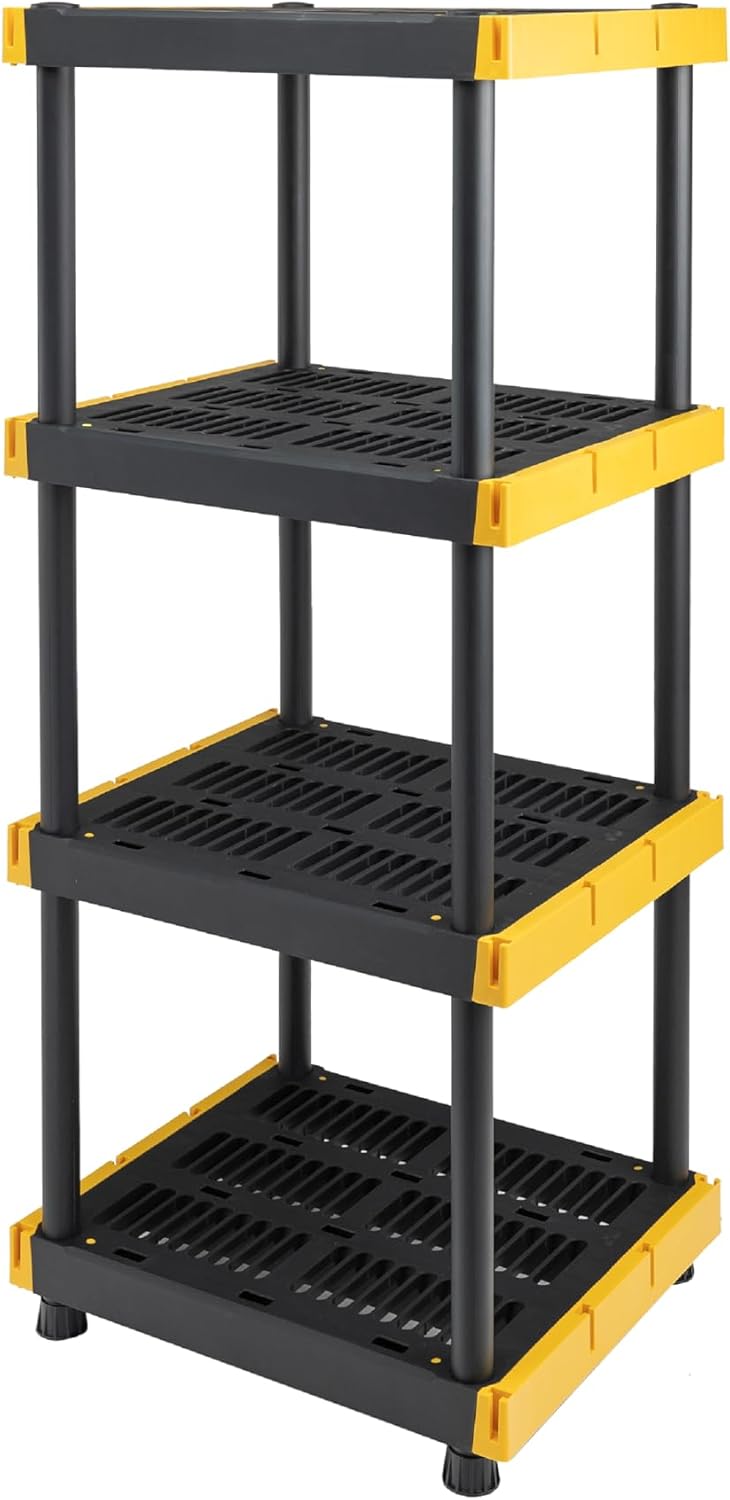 BLACK & YELLOW 4-Tier Plastic Shelving Unit for Garage, 100 lbs/shelf