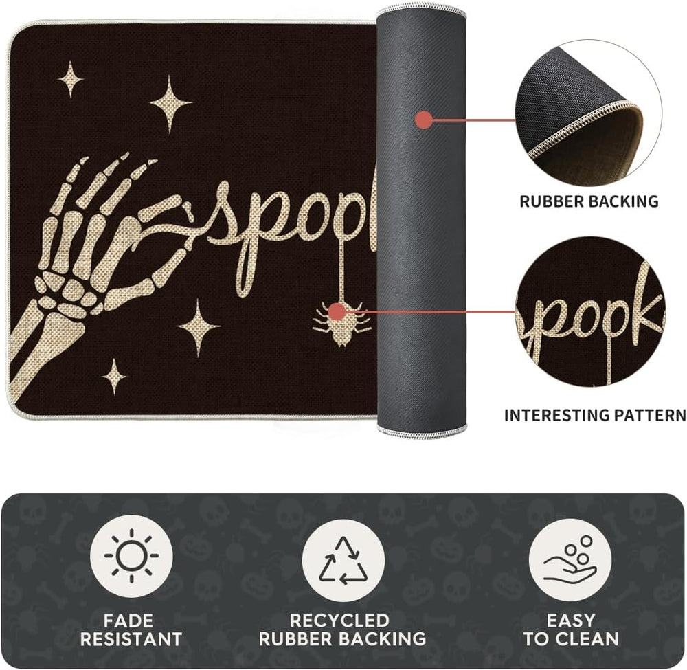 Artoid Mode Spooky Skeleton Spider Bone Black Halloween Kitchen Mats Set of 2...