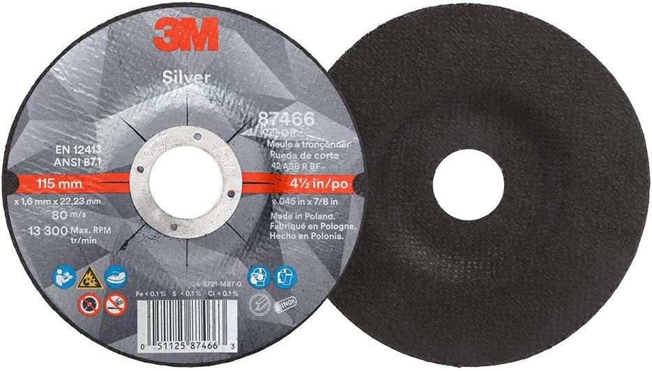 3M Silver Cut-Off Wheel, 87466, 36+, T27, 4.5 in x 0.045 in x 7/8 in