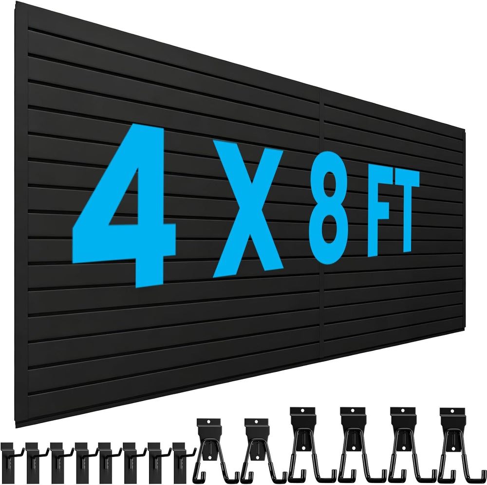 4x8 FT Slat Wall Paneling Wall Storage Systems with 14 Hooks (Black)