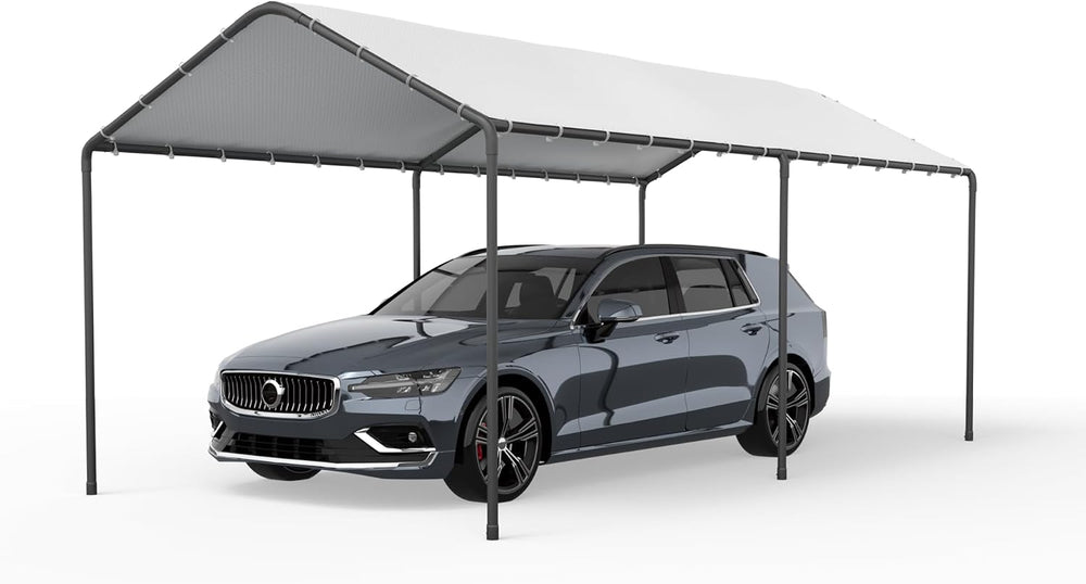 Carport, 10‘ x 20’ Garage Car Canopy w/Water-Resistant Top Cover, White