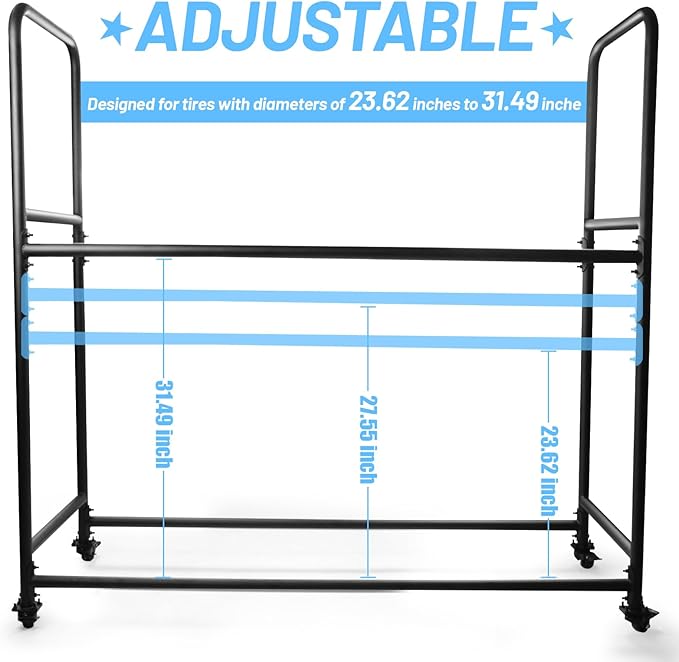 Rolling Tire Rack For Garage, Tire Storage Rack, Adjustable Metal