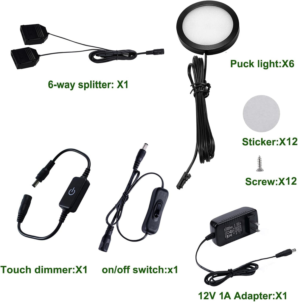 AIBOO Under Cabinet LED Black Cover Puck Lighting Kit with Touch Dimmer Switc...