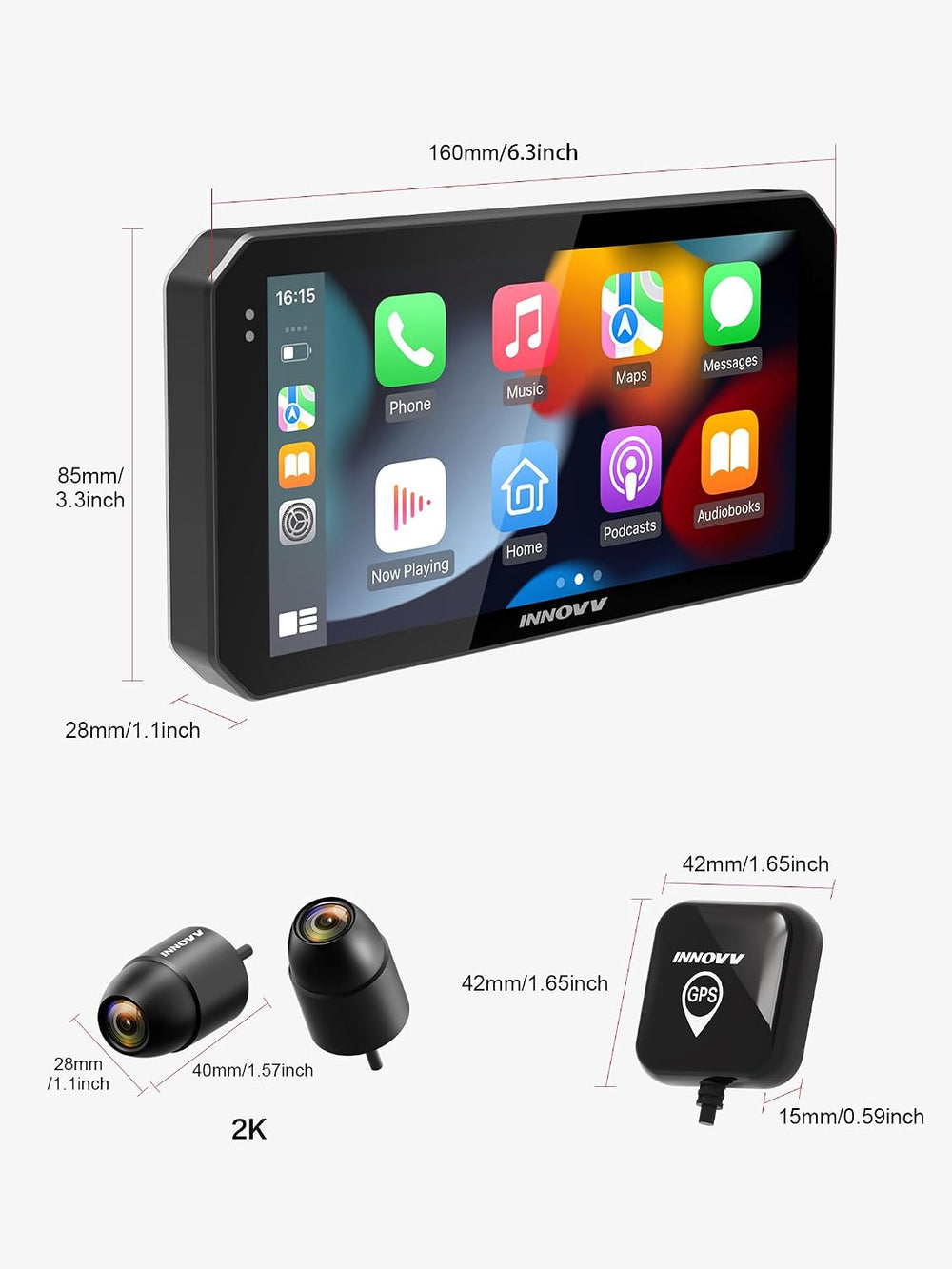 INNOVV N2 Motorcycle CarPlay & Android Auto, 6" Gloved Touch Screen ...