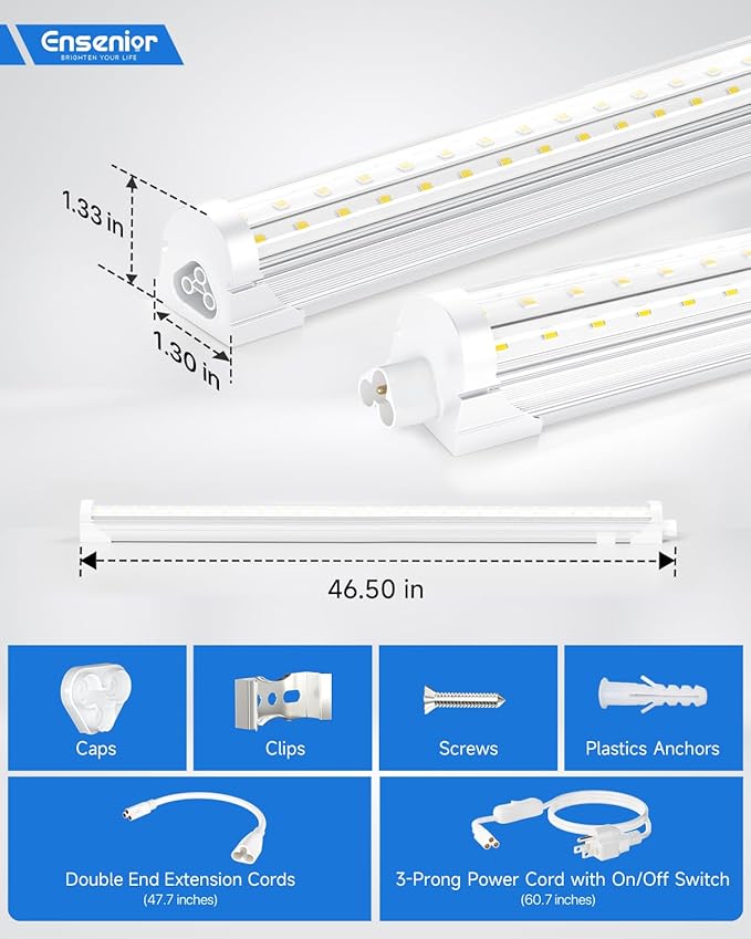 Ensenior 6 Pack 4 FT Led Shop Lights, 6000K Clear White, 5000LM Super Bright