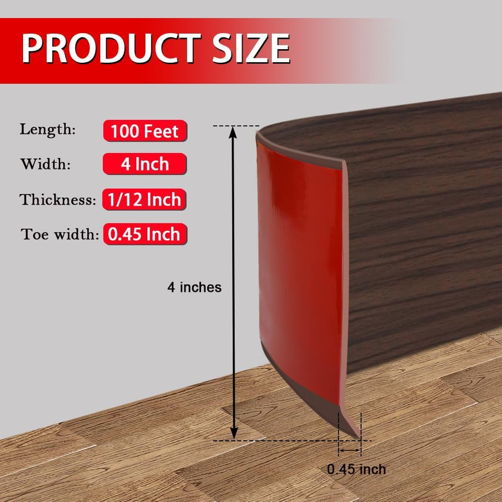 Vinyl Wall Base Rubber Baseboard Molding Trim Self Adhesive 4" Wide