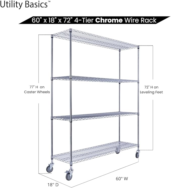 60"x18"x72" Chrome Premium Metal Steel Wire Shelving 4-Tier NS...