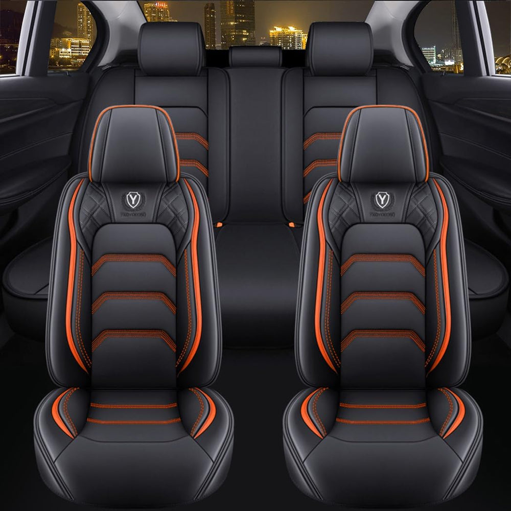 Comfortable Leather Auto Car Seat Covers 5 Seats Full Set Universal Fit (Blac...
