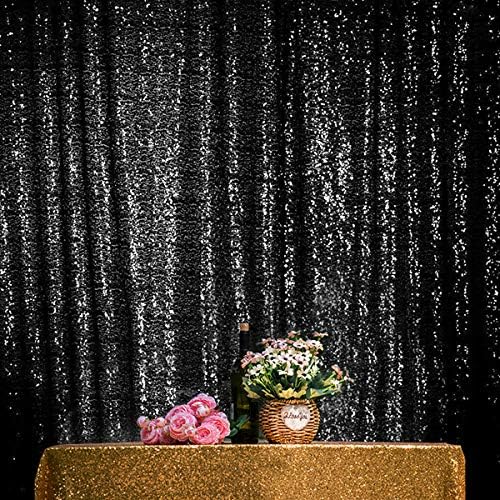 JYFLZQ Black Sequin Backdrop Curtains 7ft x 7ft 1 Panel Halloween Backdrop Gl...