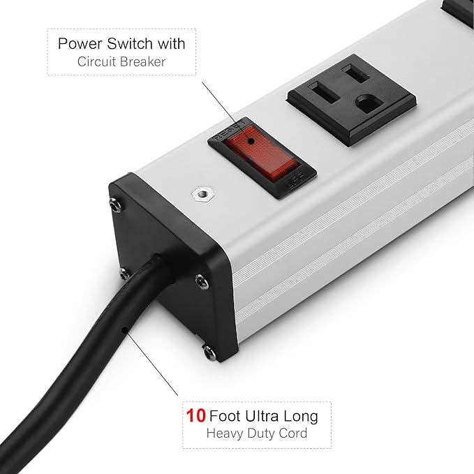 16 Outlet Plugs Heavy Duty Metal Power Strip, Aluminum Workshop Socket