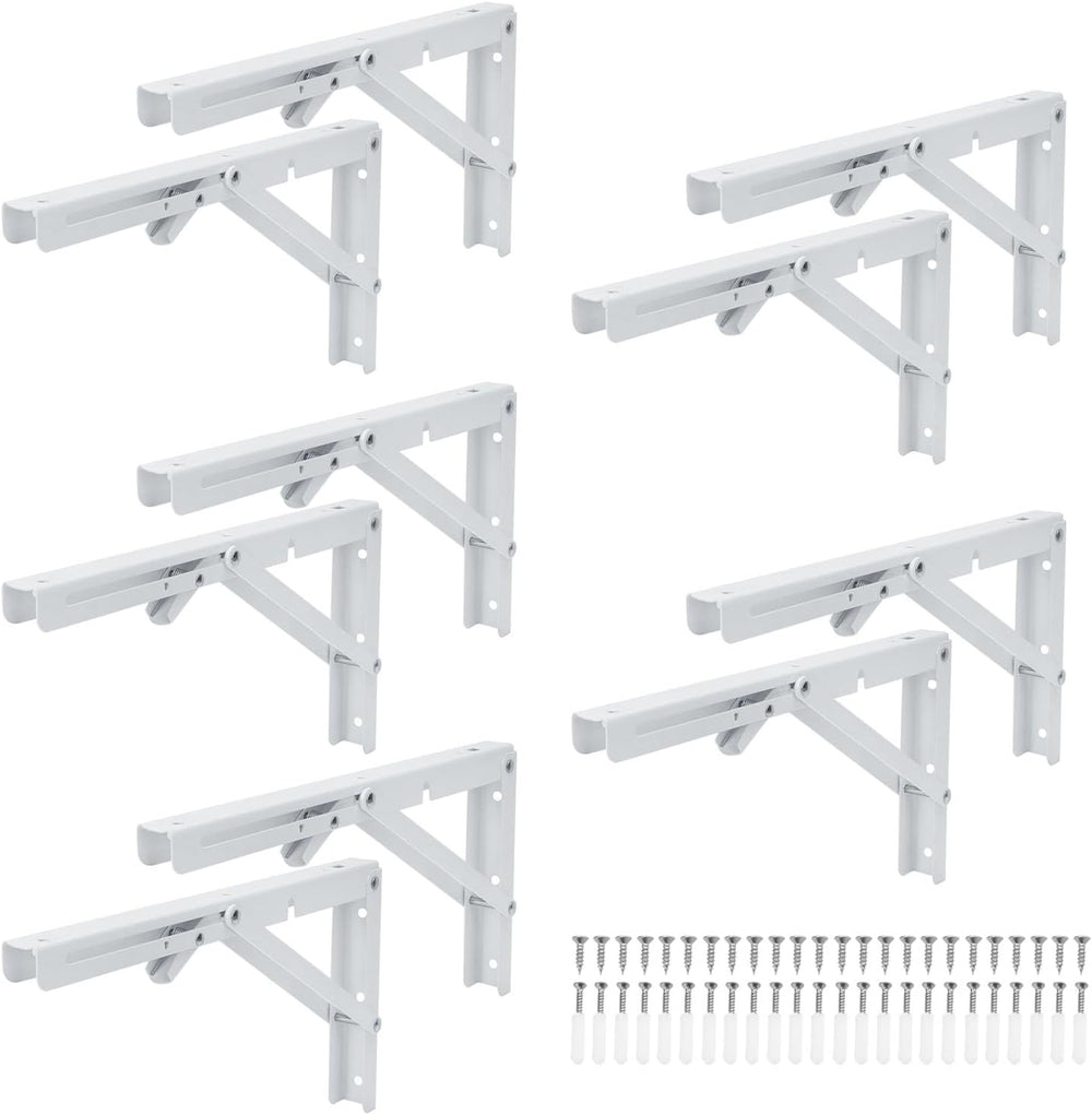 10 Pack 12 Inch White Folding Shelf Brackets with Screw, Collapsible Shelf Br...