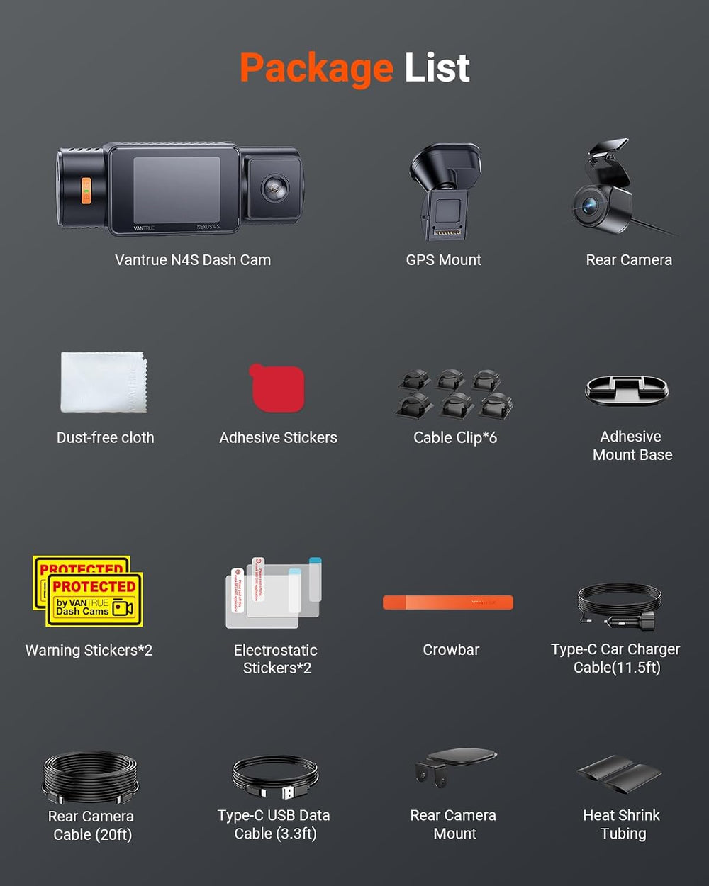 Vantrue N4S 3 Channel Dash Cam Front and Rear Inside
