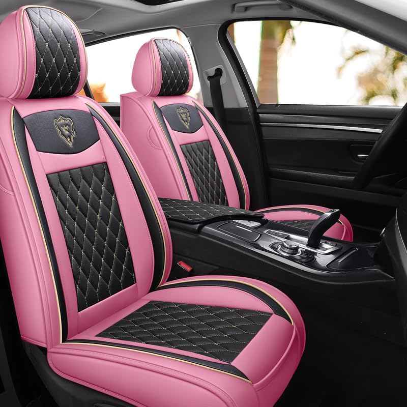 Car Seat Covers Full Set,Universal Pink PU Leather Auto Seat Protectors