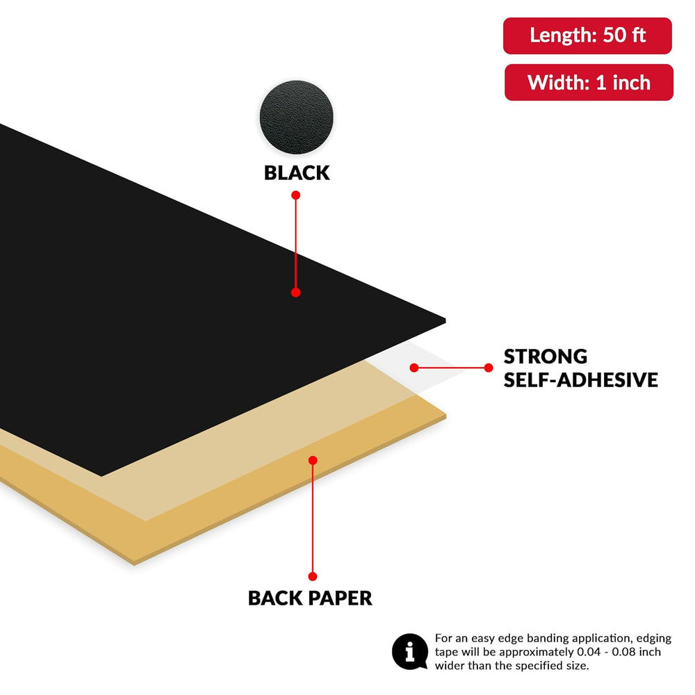 Black PVC 1 inch x 50 ft Edge Banding Tape Peel Stick Adhesive Veneer Edging ...