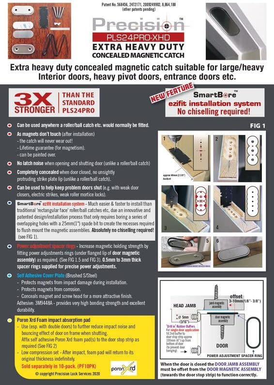 Precision Lock PLS 24 PRO Extra Heavy Duty Concealed Magnetic Catch for Doors...