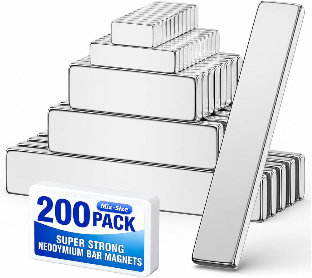 200 Pack Bar Magnet, Mix-Size Rectangle Magnets, Thin Magnets