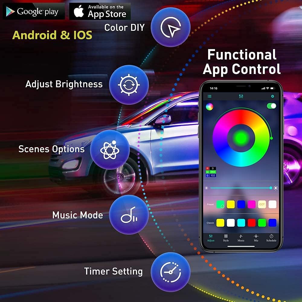 Underglow Kit for Car, Led Underglow Lights with App and Remote Control, 16 M...