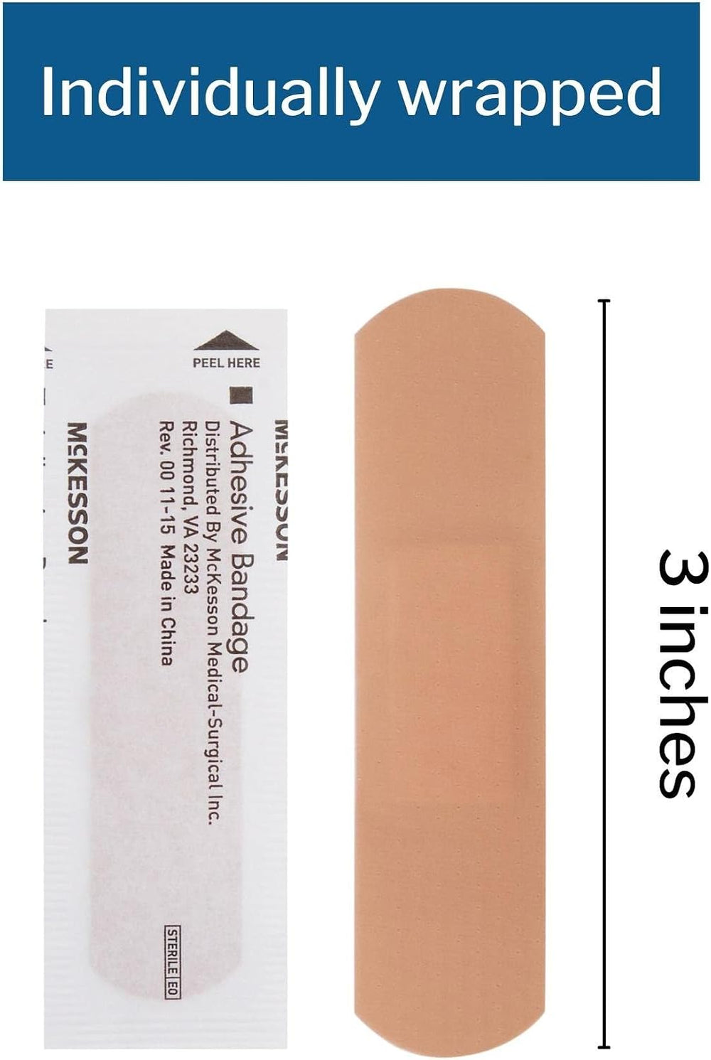 McKesson Adhesive Bandages, Sterile, Plastic, Tan, 3/4 x 3 in, 100 ct