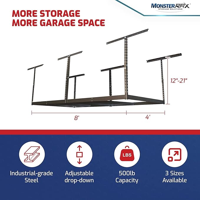 MonsterRax 4x8 Overhead Storage Rack Frame Kit