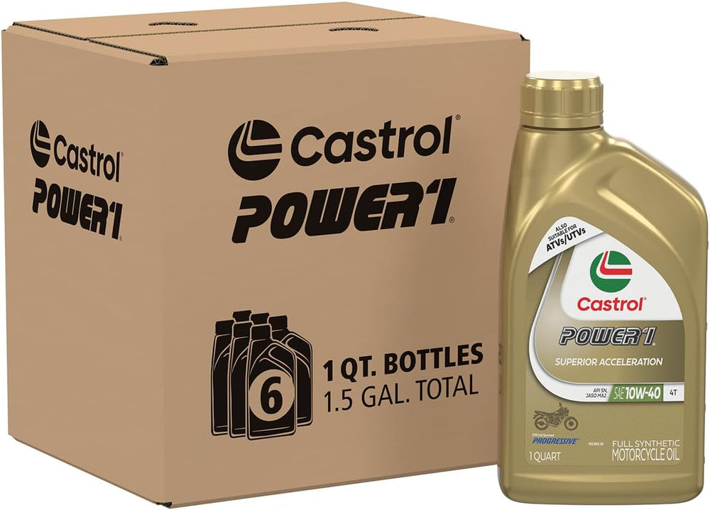 Castrol Power1 4T 10W-40 Full Synthetic Motorcycle Oil, 1 Quart (Pack of 6)