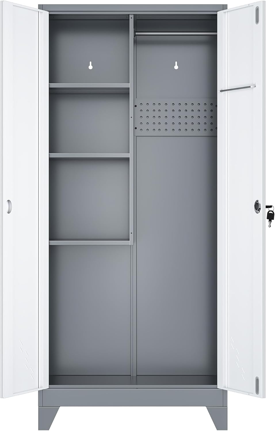 61" Metal Storage Cabinet with Lockable Doors, Cleaning Supply Cabinet w...