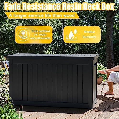 DRATO 280 Gallon Deck Box, Outdoor Large Waterproof Resin Storage Box with Lo...