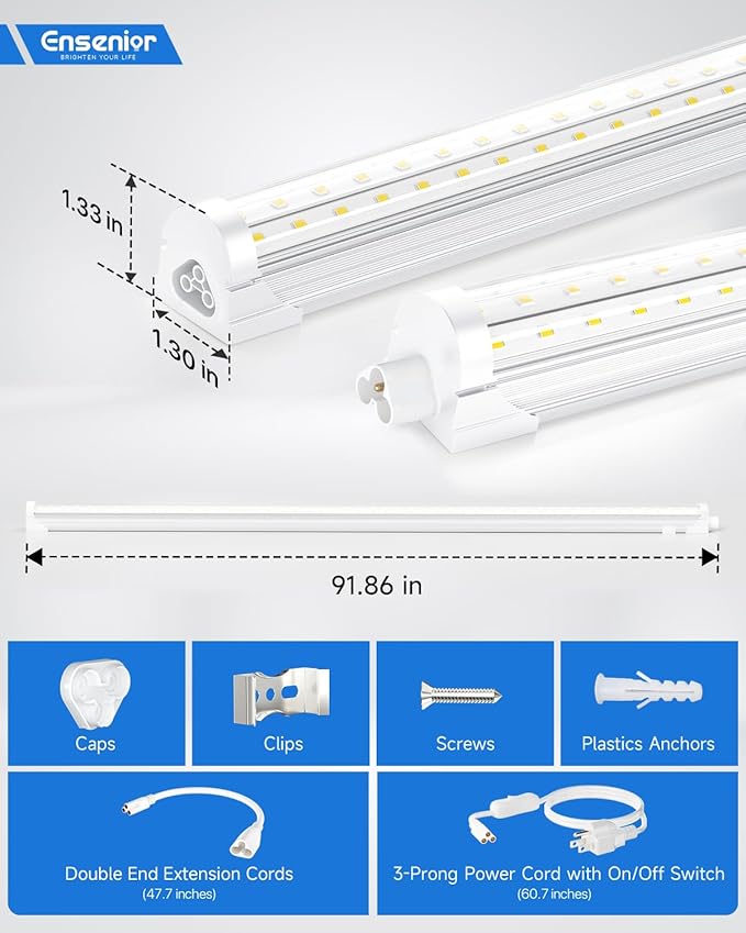 Ensenior 4 Pack 8 FT Led Shop Lights, 6000K Clear White, 10000LM Super Bright