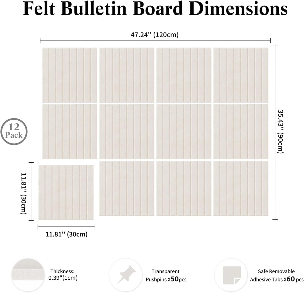 48" x 36" Large Felt Bulletin Board, Bold-Stripe 12-Pack Cork Boards