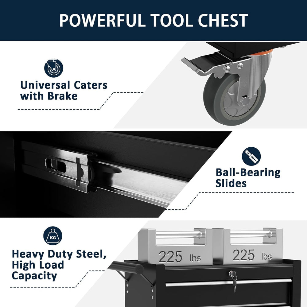 5-Drawer Metal Rolling Tool Chest with Wheels,Tool Storage Cabinet with Locki...