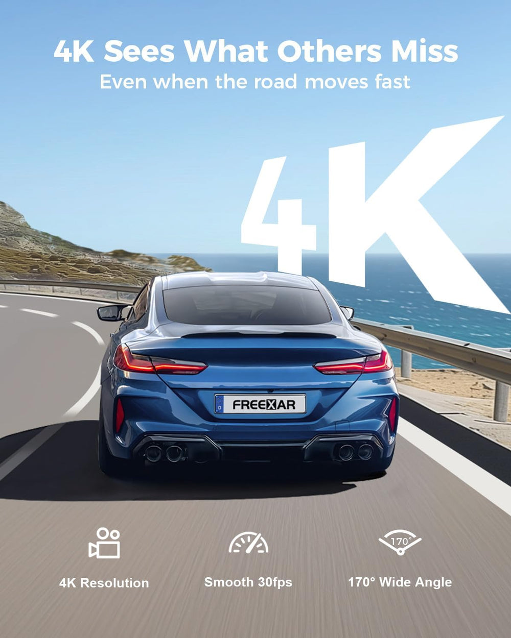 4K 360° Dash Cam with 128GB Card, 4-Channel Dash Camera for Cars