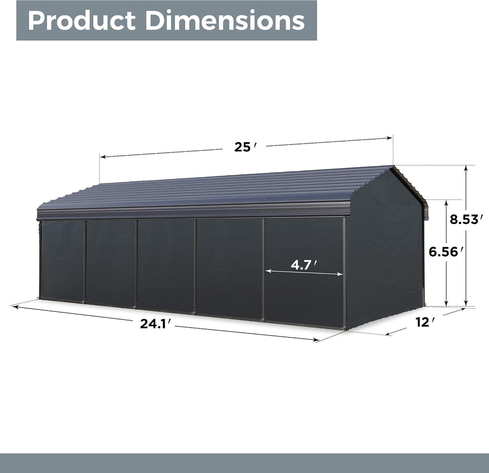 12x25 ft Metal Carport Heavy Duty Frame Canopy Garage Shelter