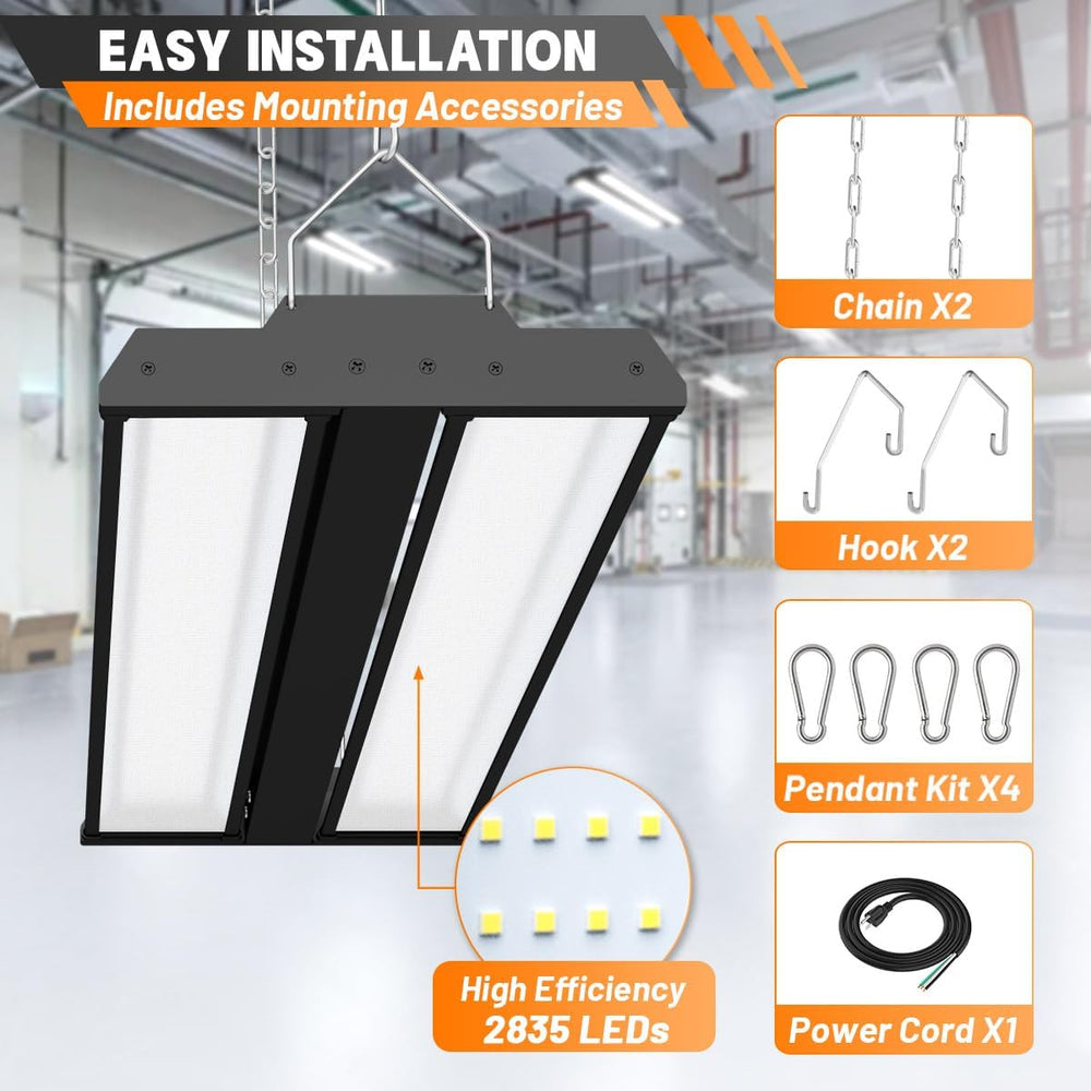 LED Linear High Bay Shop Light 2-Pack, 5000K Daylight 300W 40500LM 0-10V Dimm...