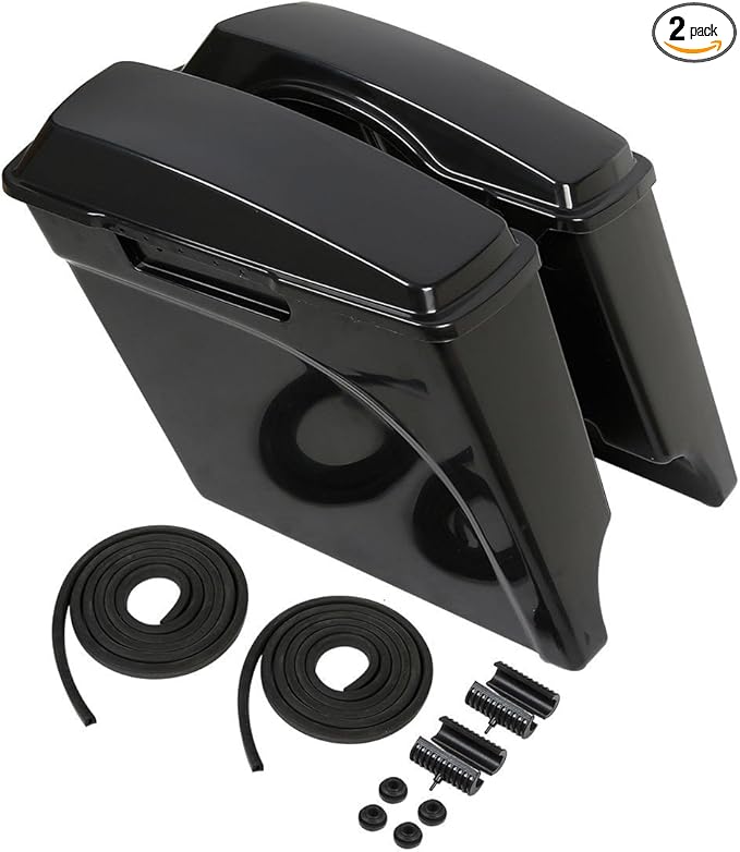 XFMT Unpainted 5" Stretched Extended Hard Saddlebags Dual Exhaust Compat...