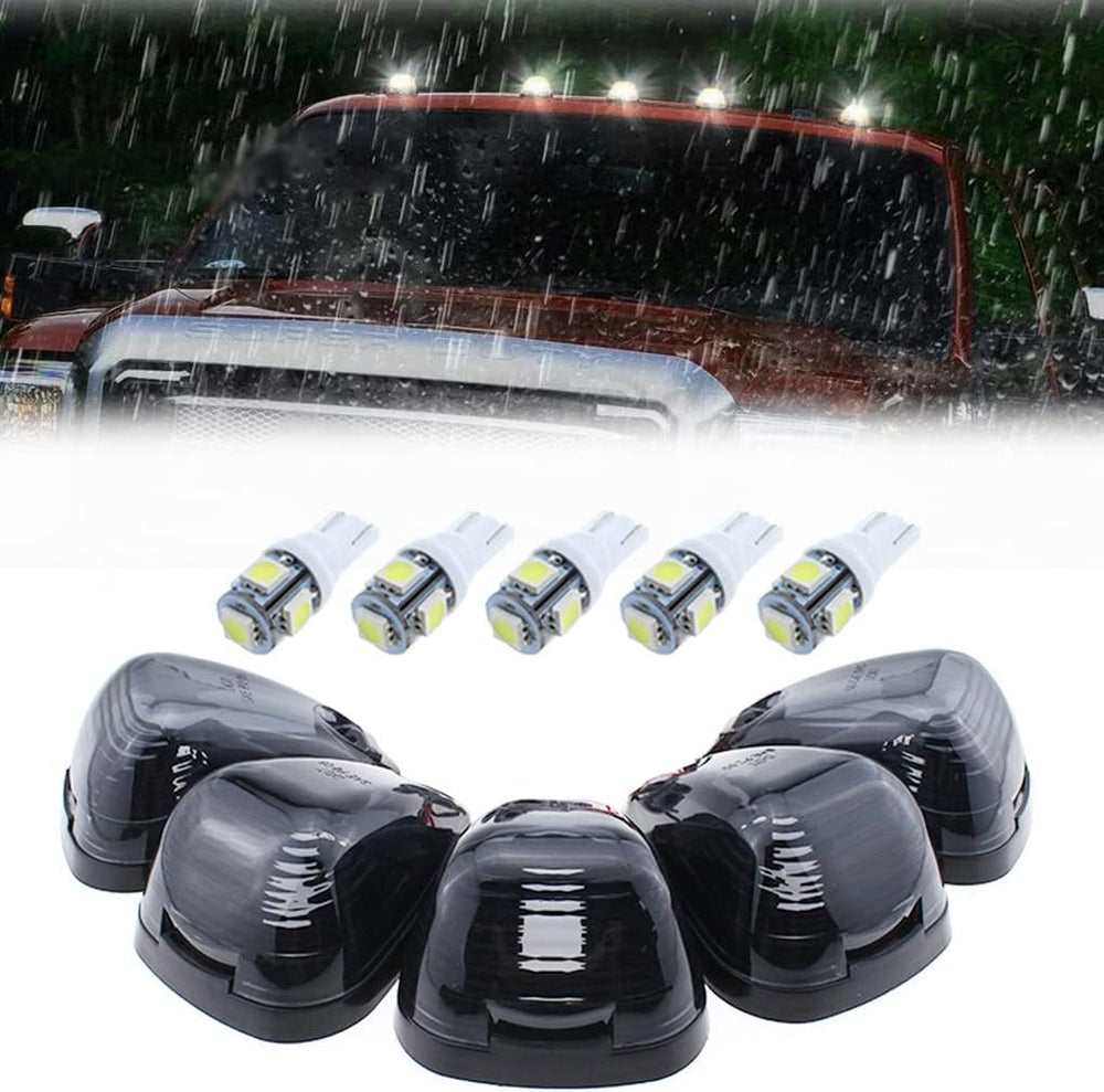 5X Black Smoke Lens Cab Roof Marker Running Lamps w/White LED Lights Compatib...