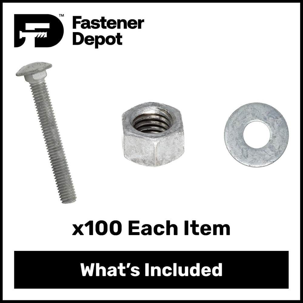 1/4"-20 x 2 (100 Pack) Galvanized Carriage Bolt Kit Grade 307A, Includes...