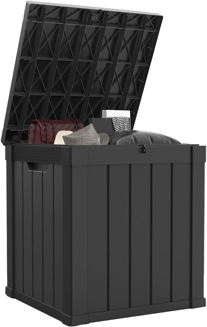 50 Gallon Waterproof Outdoor Resin Deck Box, Lockable Storage Container for Patio Furniture, Garden Tools (50 Gallon, Black)