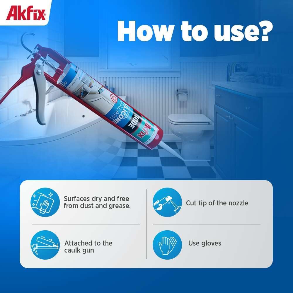 Akfix 100E RTV White Silicone Caulk (12x10.1 fl.oz.) - 100% Waterproof Silico...