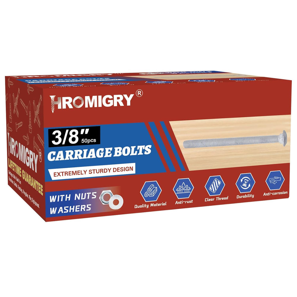 3/8" x 3-1/2" Carriage Bolts (50 PCS), Hot Dip Galvanized, Heavy Du...