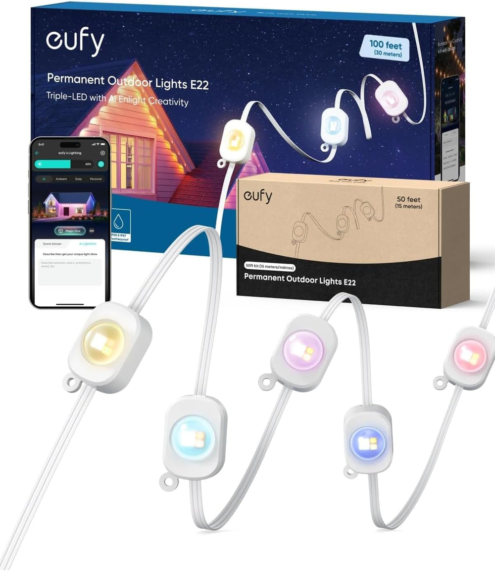 eufy Permanent Outdoor Lights E22, 100ft+ 50ft kit (Total 150ft) with 90 Trip...
