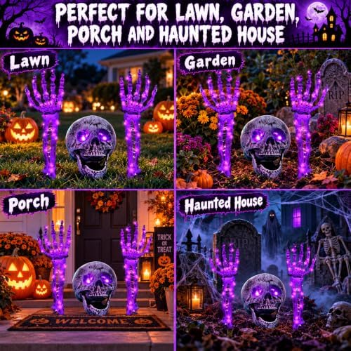 Halloween Skeleton Decorations Outdoor, Light Up Skull Head & Skeleton Ha...
