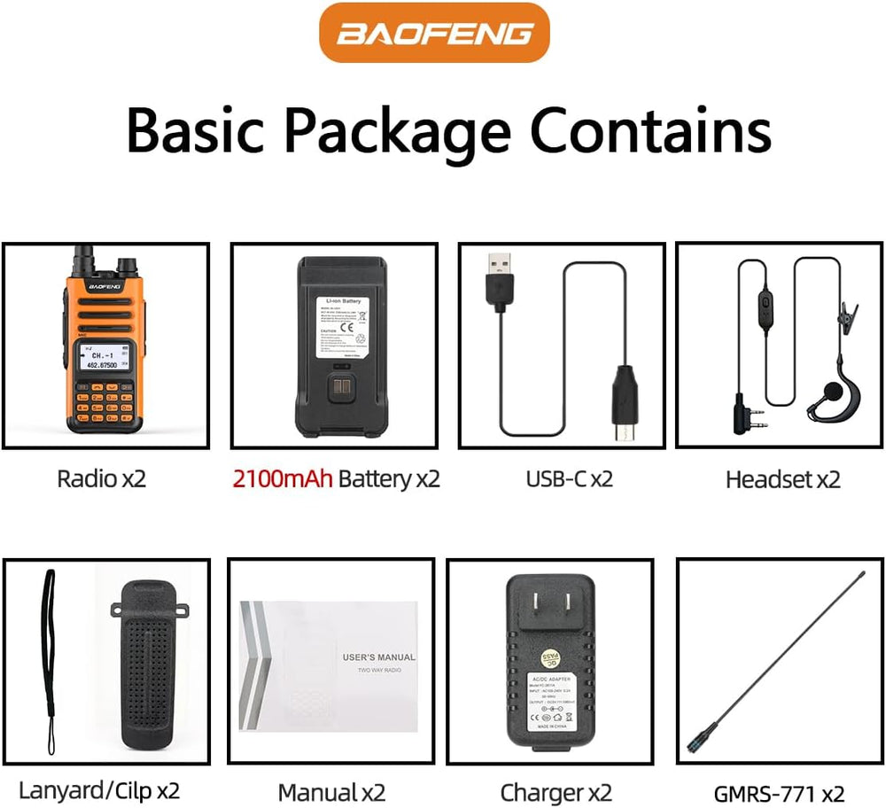 BAOFENG GMRS Handheld Radio GM-15 Pro 8W Rechargeable Long Range Walkie Talki...