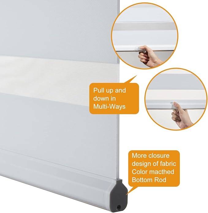 Persilux Cordless Zebra Blinds for Windows, Free-Stop Room Darkening Window