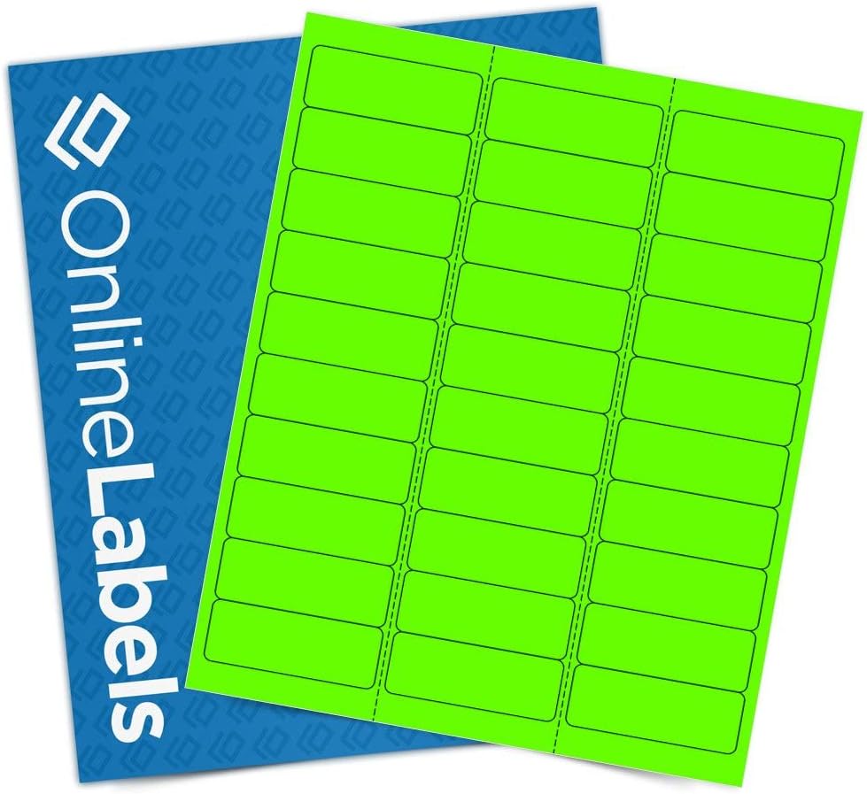 OnlineLabels 2.625" x 1" 30-Up Labels - Fluorescent Green - 100 Sheets