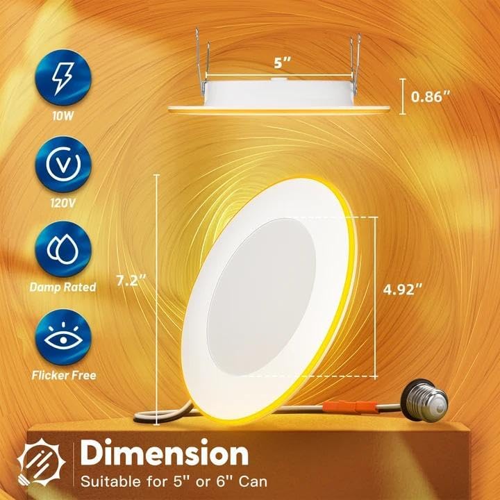 FREELICHT 4 Pack 5/6 Inch 5CCT LED Recessed Lighting with Night Light