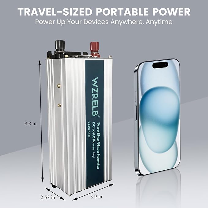 WZRELB 800W Pure Sine Wave Inverter 12V DC to 110V 120V AC Power Converter